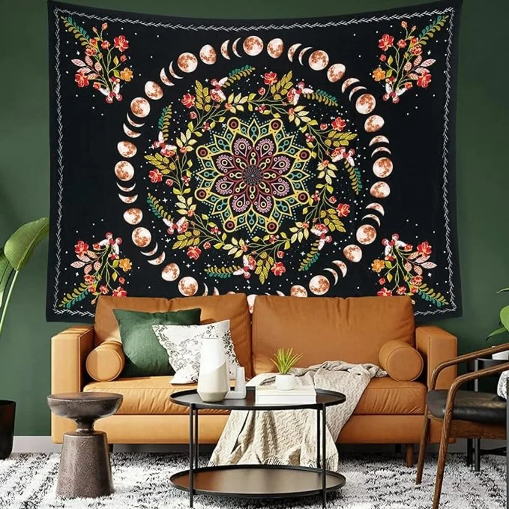 Floral Moon Phases Woven Jacquard Throw Blanket Tapestry 78.7''x59.1''